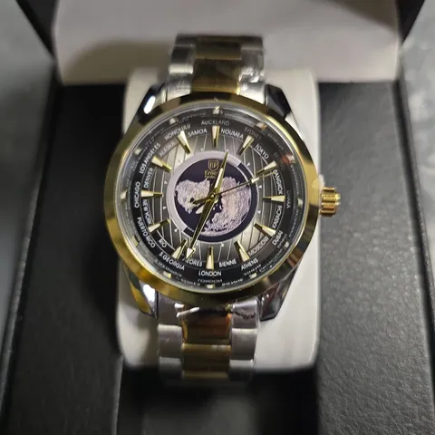 ERNEST FERDINAND STAINLESS STEEL WORLD MAP WATCH WITH METAL STRAP