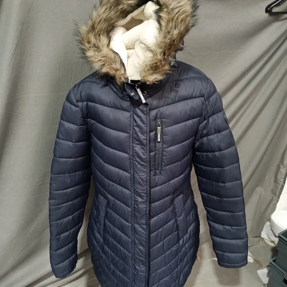 SUPERDRY THE ORIGINAL FUJI JKT – NAVY PUFFER WITH FUR HOOD, SIZE XL