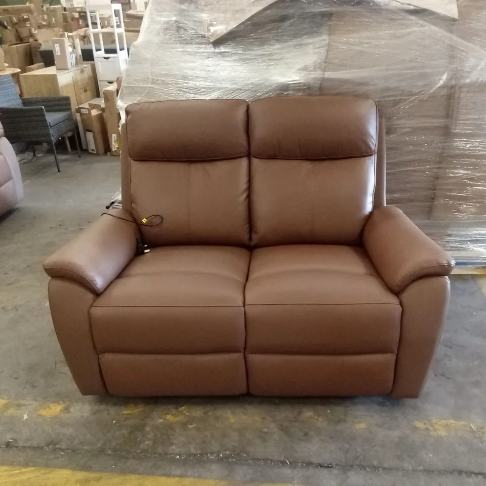 WINDSOR POWERGLIDE 2 SEATER REAL LEATHER POWER RECLINER SOFA - TAN