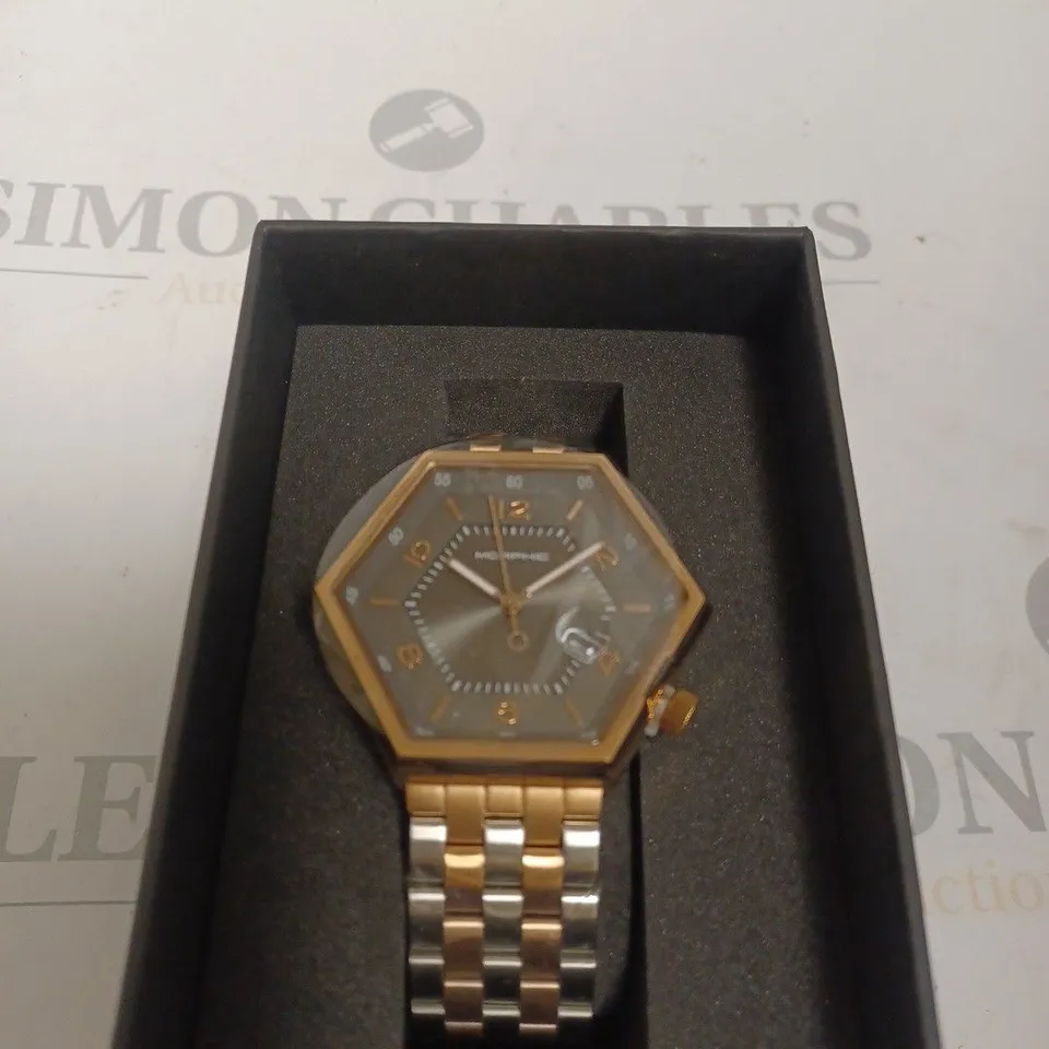BOXED MORPHIC STEEL AND BRONZE HEXAGONAL WATCH