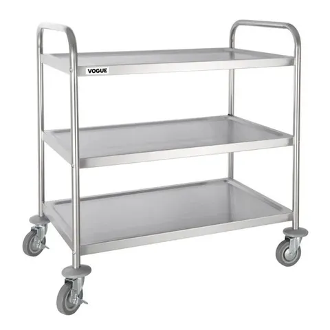 BOXED VOGUE STAINLESS STEEL 3 TIER CLEARING TROLLEY LARGE