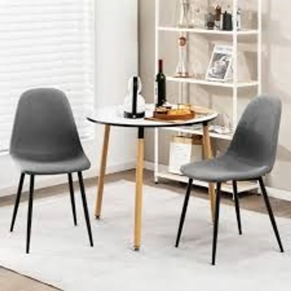 BOXED UPHOLSTERED DINING CHAIRS SET OF 2 WITH METAL LEGS GREY