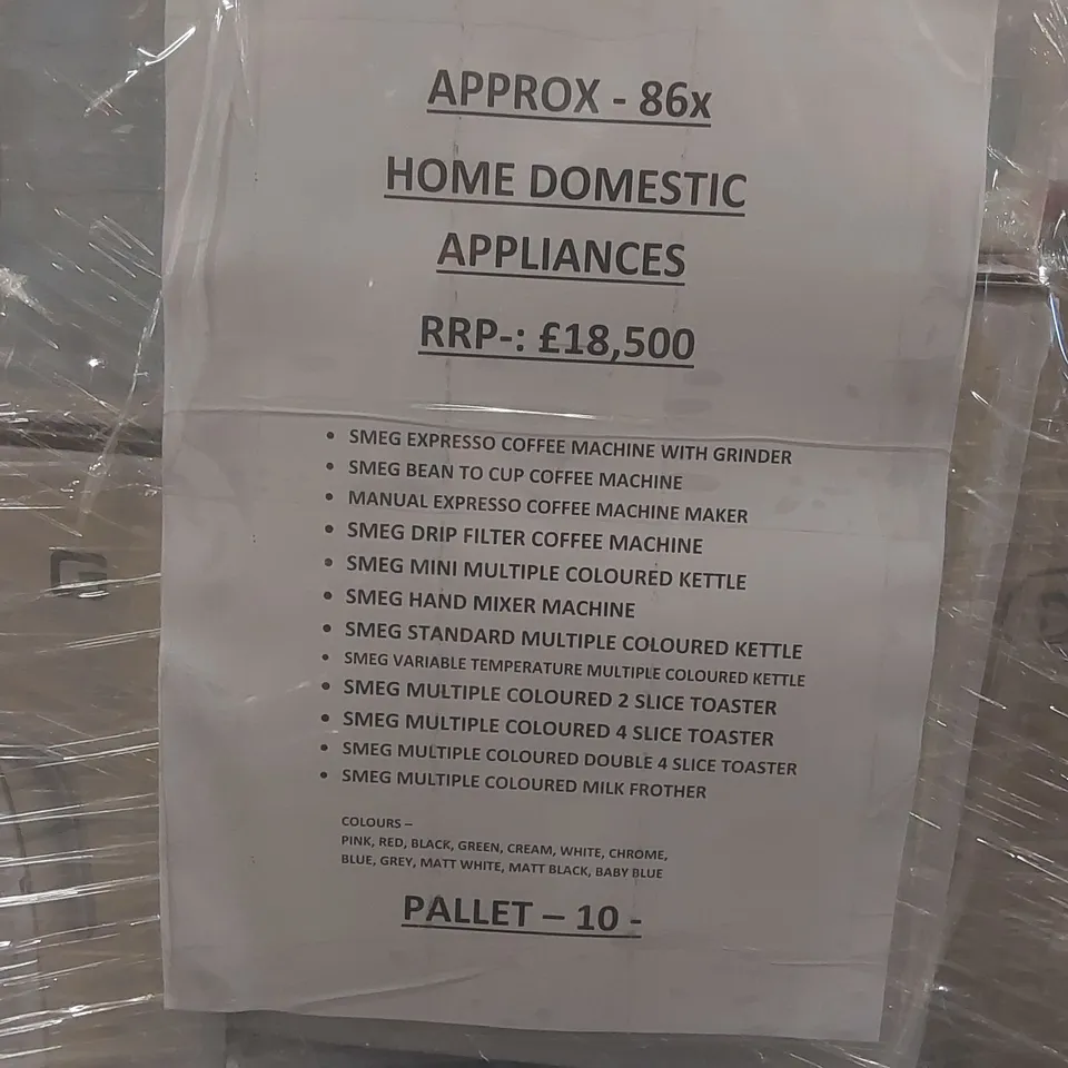 PALLET CONTAINING APPROXIMATELY 86x HOME DOMESTIC APPLIANCES