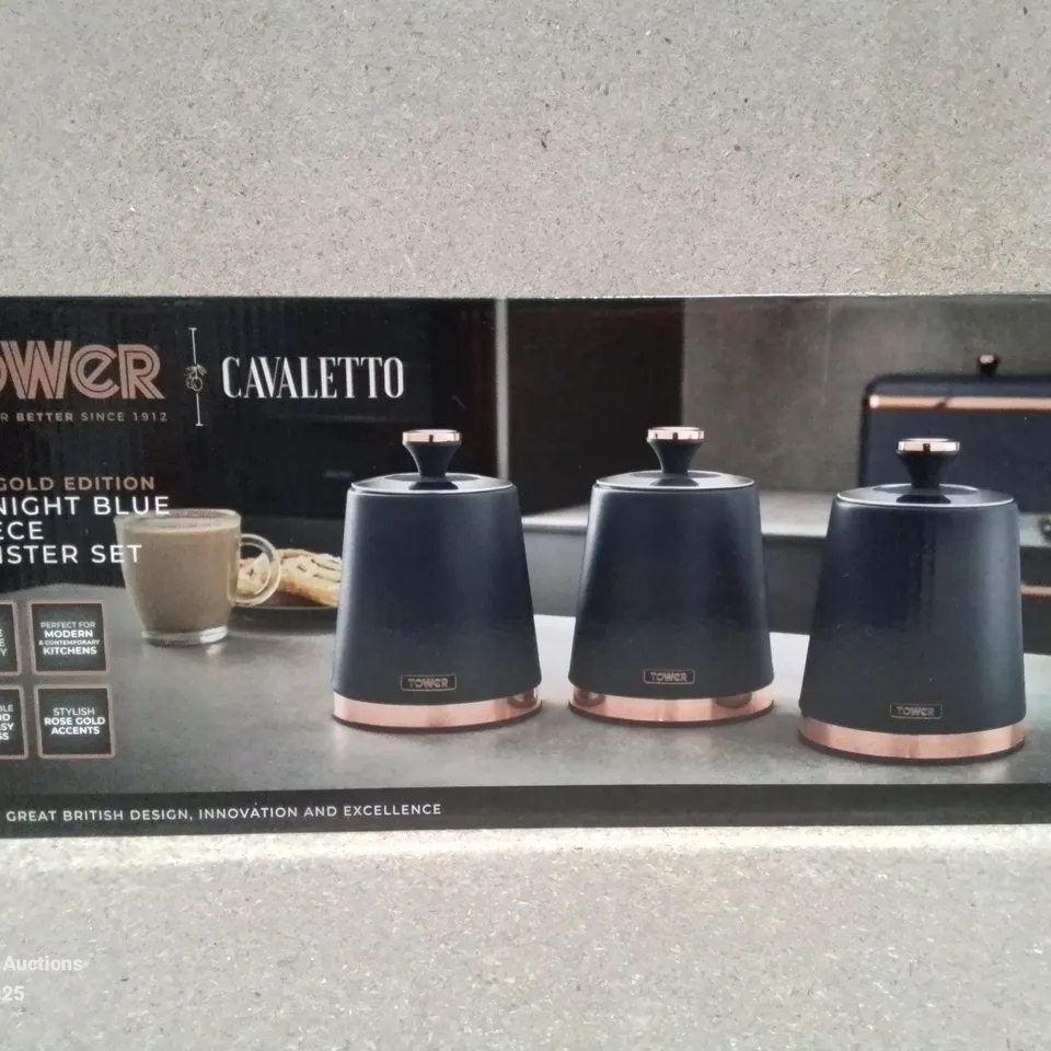 BOXED TOWER MIDNIGHT BLUE 3 PIECE CANISTER SET