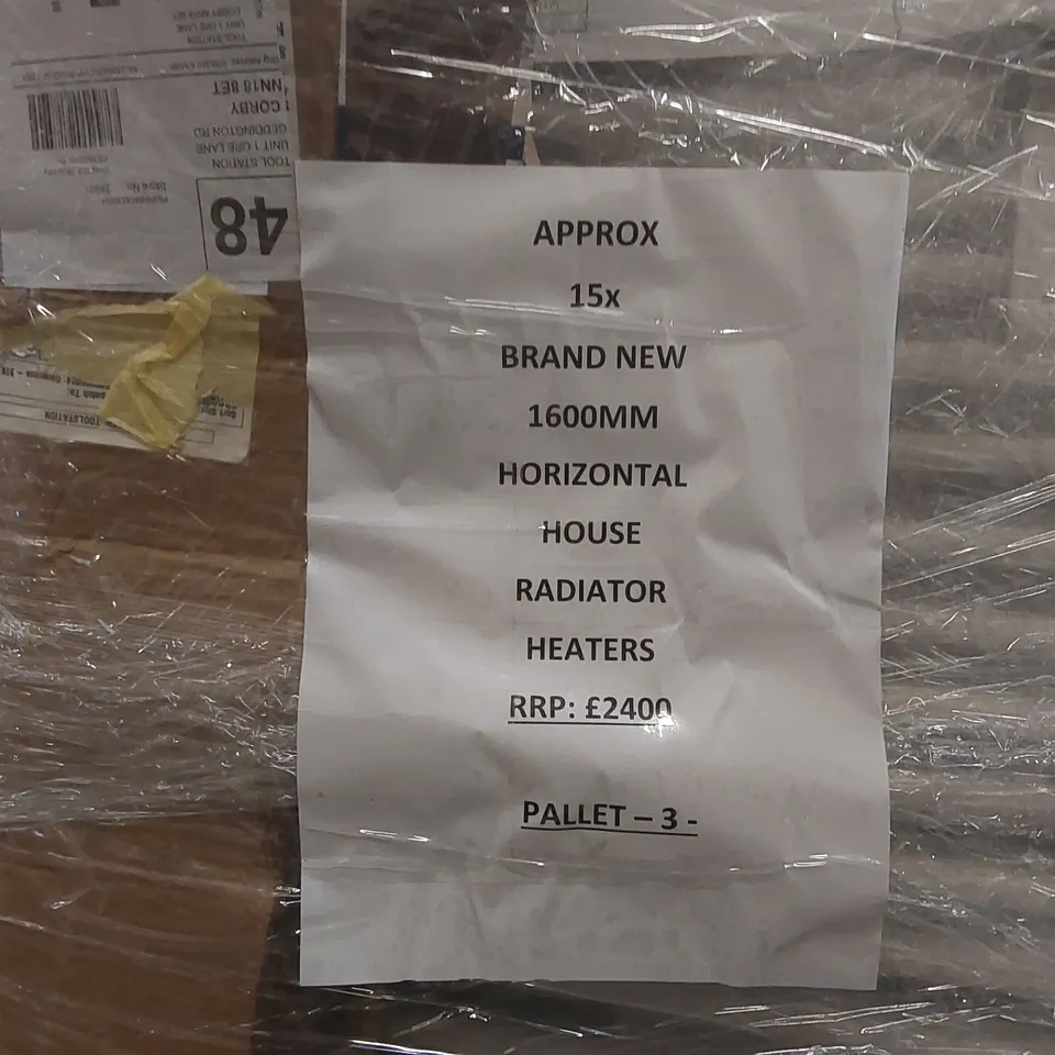 PALLET CONTAINING APPROXIMATELY 15x BRAND NEW 1600MM HORIZONTAL HOUSE RADIATOR HEATERS