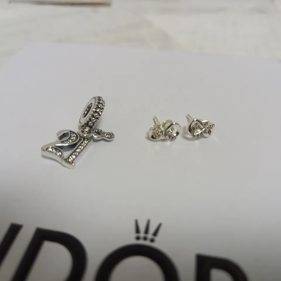 PANDORA 21 CHARM + INFINITY EARRINGS