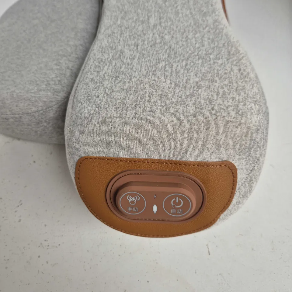 COSSEAL NECK MASSAGE PILLOW – GREY FABRIC WITH LEATHER PATCH