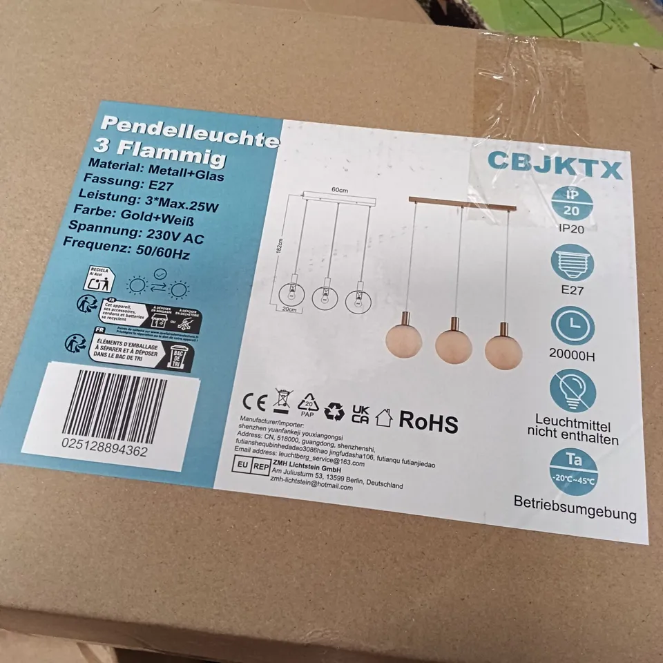 BOXED 3-LIGHT MODERN PENDANT CEILING LAMP (1 BOX)