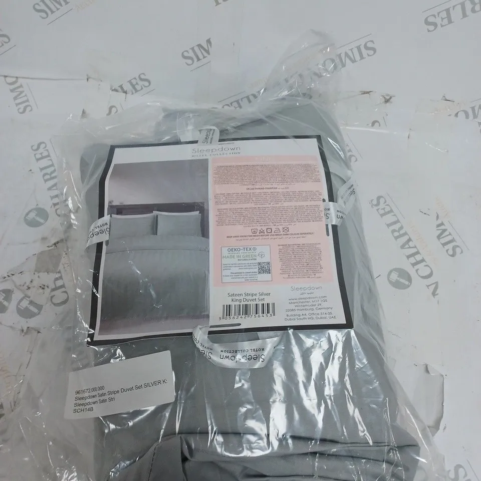 SLEEPDOWN SATEEN STRIPE SILVER KING DUVET SET 