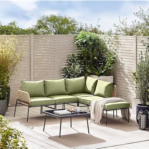 BOXED HYDRA 5 SEAT CORNER SOFA SET IN GREEN (2 BOXES)