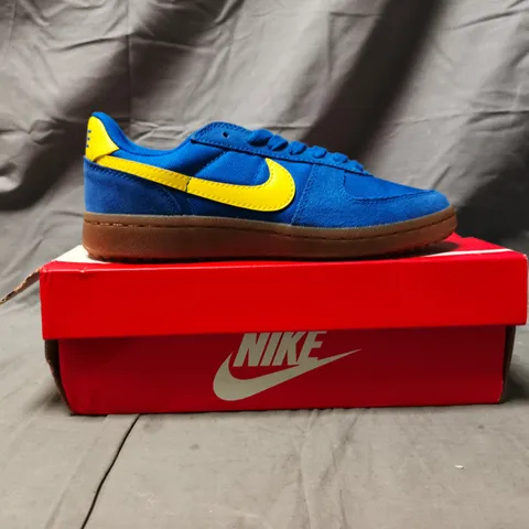 BOXED PAIR OF NIKE FIELD GENERAL SHOES IN BLUE/YELLOW SIZE UK 4