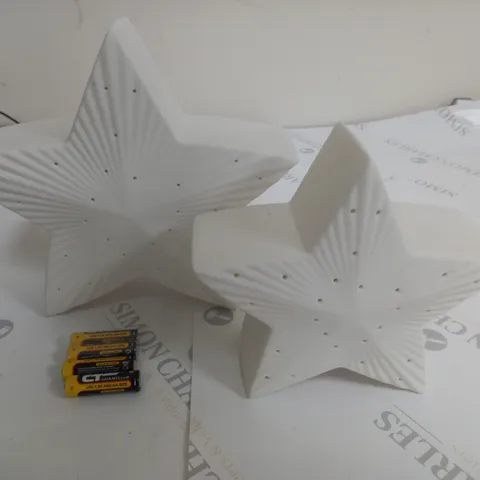 BOXED K BY KELLY HOPPEN SET OF LARGE PORCELAIN LIGHT UP WHITE STARS