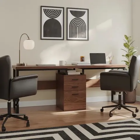 BOXED EDISON DOUBLE DESK WALNUT EFFECT