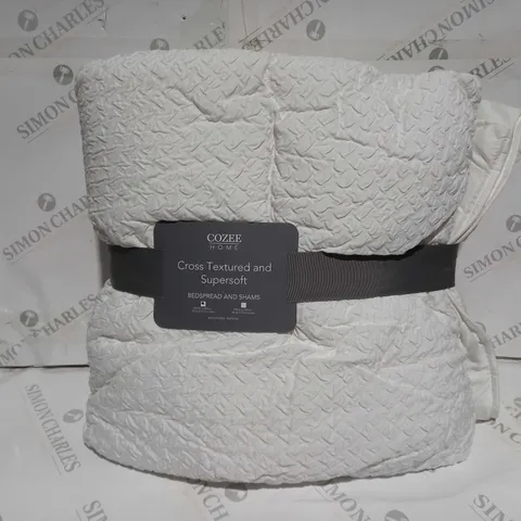 BOXED SUPERSOFT BY COZEE HOME CROSS TEXTURED BEDSPREAD IN WHITE - 150 X 200CM 