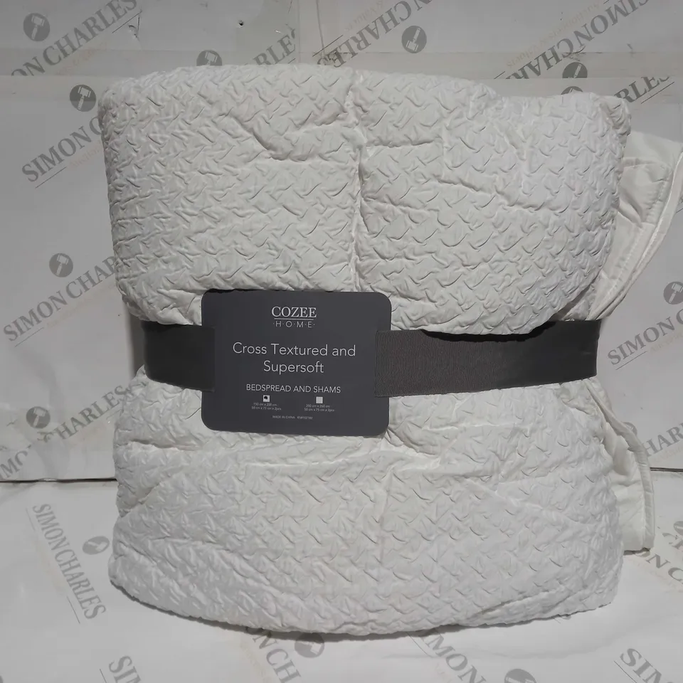 BOXED SUPERSOFT BY COZEE HOME CROSS TEXTURED BEDSPREAD IN WHITE - 150 X 200CM 