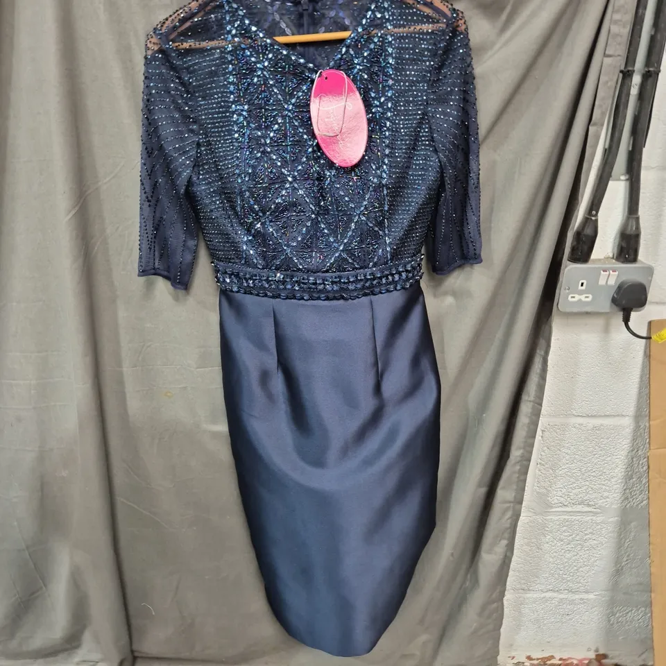 LA BELLA FIGURA NAVY BLUE BEAD-EMBELLISHED EVENING DRESS, SIZE S