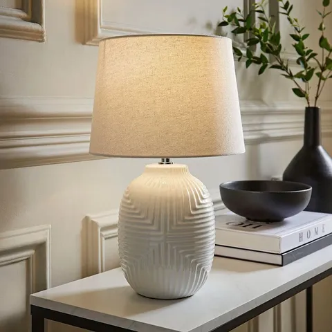 BOXED HARRISON TAPERED LAMP SHADE WHITE GEOMETRIC RIBBED PATTERN