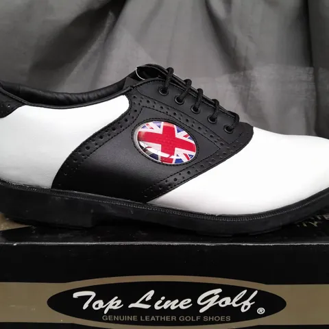 BOX OF APPROX 12 TOP LINE GOLF 2002 WHITE / BLACK SHOES IN VARIOUS SIZES