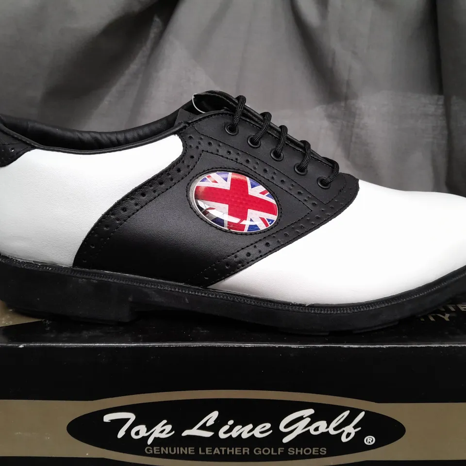 BOX OF APPROX 12 TOP LINE GOLF 2002 WHITE / BLACK SHOES IN VARIOUS SIZES