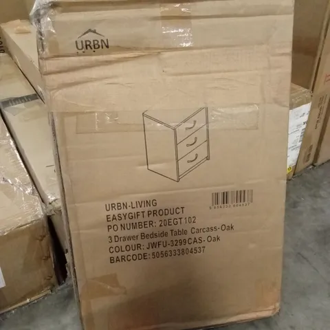 BOXED URBN LIVING 3 DRAWER BEDSIDE TABLE CARCASS - OAK (1 BOX)