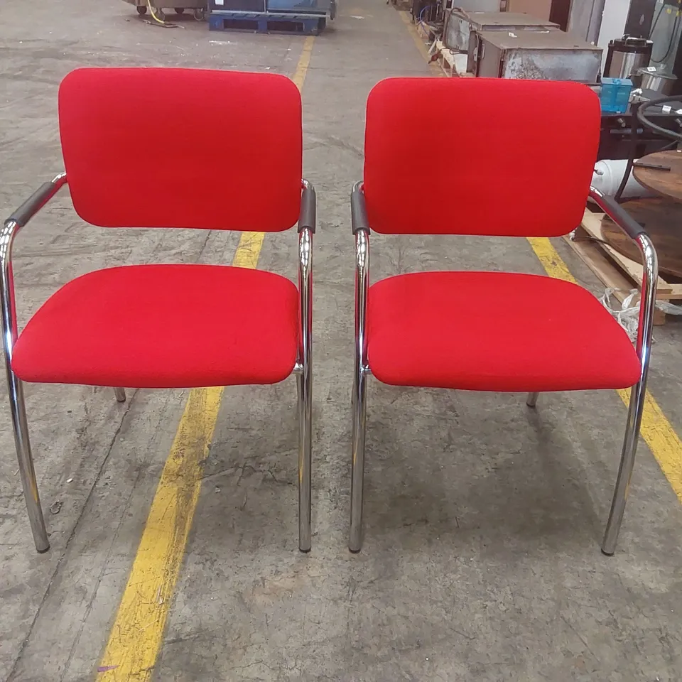 PAIR OF UPHOLSTERED RED OFFICE CHAIRS