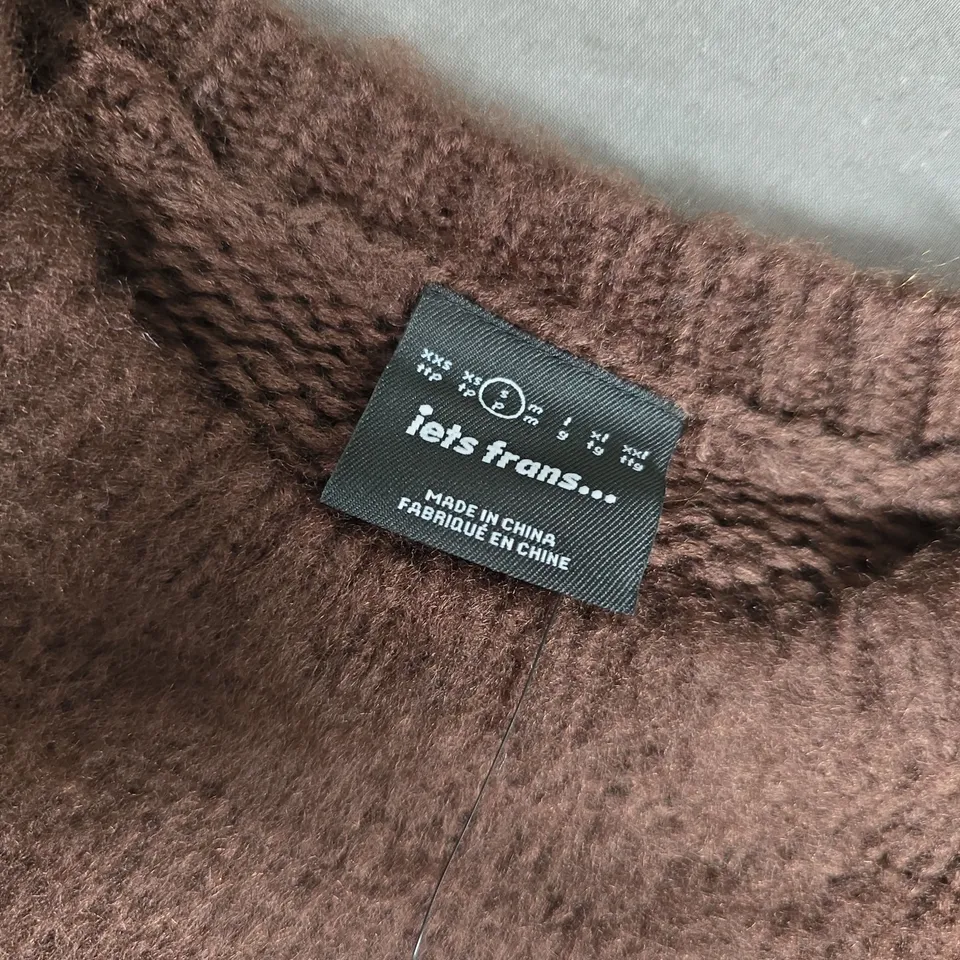 JETS FRANS... BROWN STRIPED KNIT SWEATER, SIZE S
