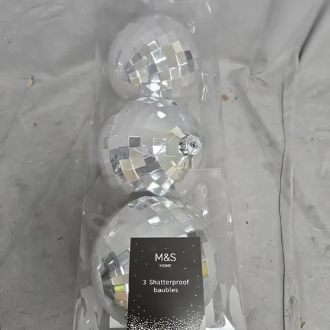M&S HOME 3 SHATTERPROOF BAUBLES – MIRRORED FINISH