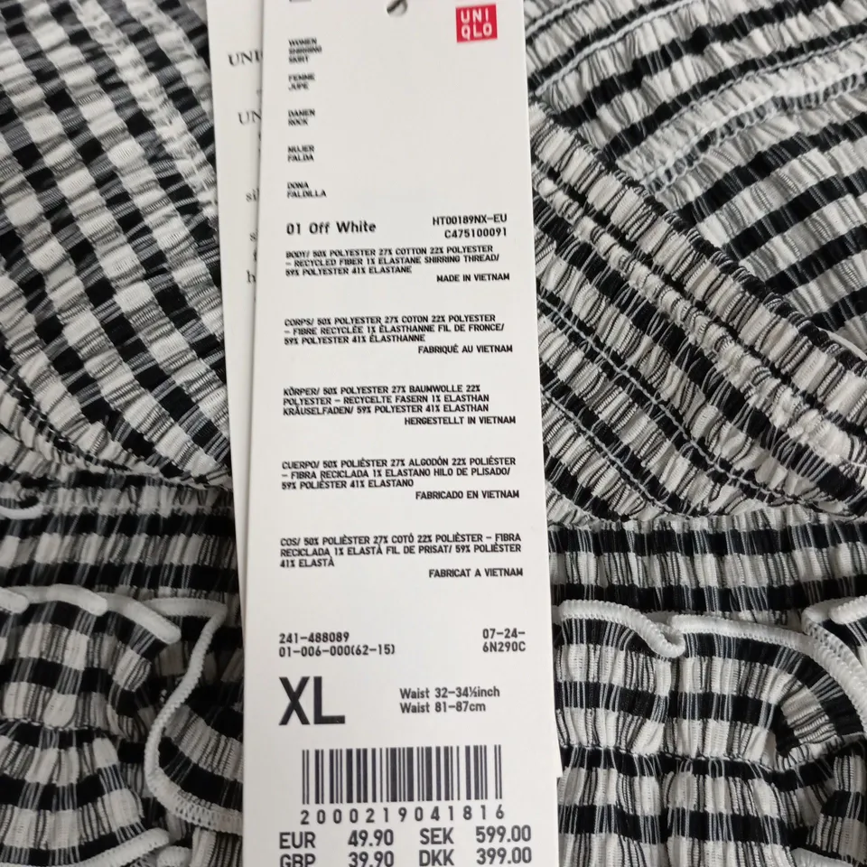 CECILIE BAHNSEN FOR UNIQLO OFF WHITE GINGHAM SHIRRED SKIRT – XL