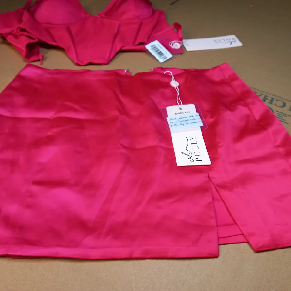 OH POLLY HOT PINK SATIN CORSET TOP/SPLIT MINI SKIRT - SIZE 8