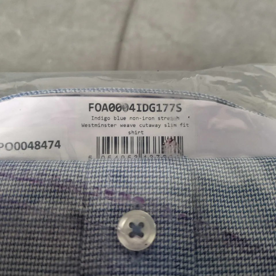 BAGGED CHARLES TYRWHITT INDIGO BLUE NON-IRON WESTMINSTER WEAVE CUTAWAY SLIM FIT SHIRT – SIZE 17/37IN (43/94 CM)