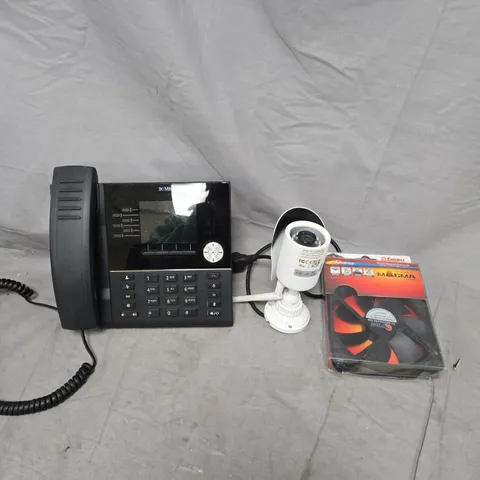 BOX OF APPROXIMATELY 15 HOME AND ELECTRICAL PRODUCTS TO INCLUDE LANDLINE TELEPHONE, CAMERA AND A DC BRUSHLESS FAN