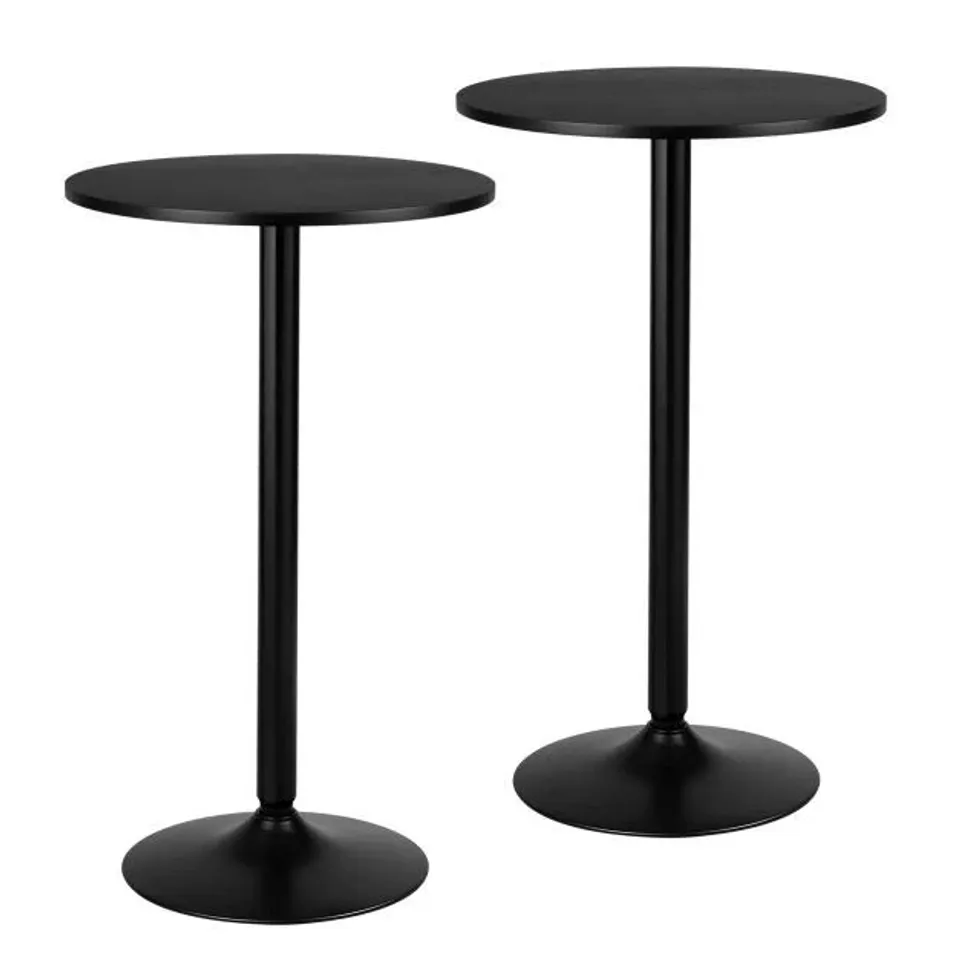 COSTWAY SET OF 2 ROUND TOP PUB AND BAR TABLE WITH MDF TOP AND BASE - BLACK