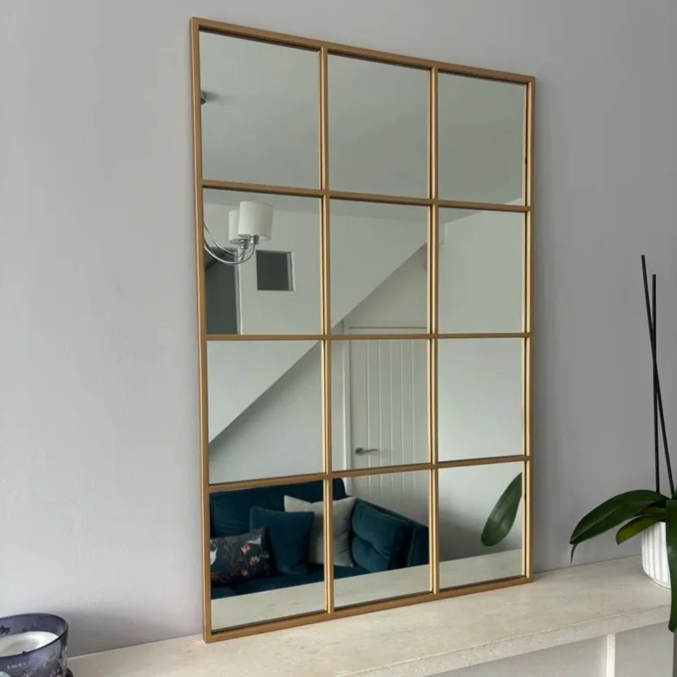 A BOXED RECTANGULAR INDUSTRIAL WINDOW PANEL MIRROR 