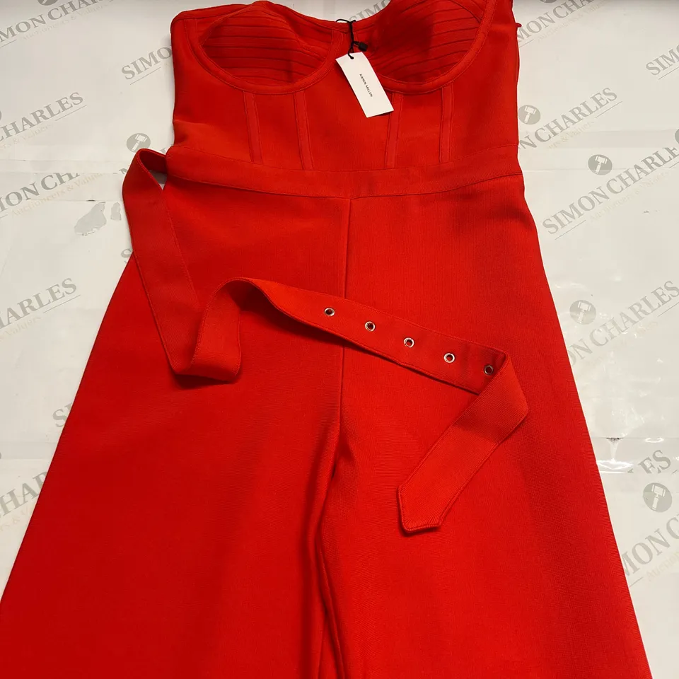 KAREN MILLEN BUSTIER BANDAGE KNIT WIDE LEG JUMPSUIT IN RED SIZE M
