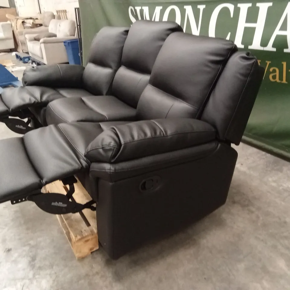 ALBION LUXURY FAUX LEATHER 3 SEATER HIGH BACK MANUAL RECLINER SOFA - BLACK RRP £619