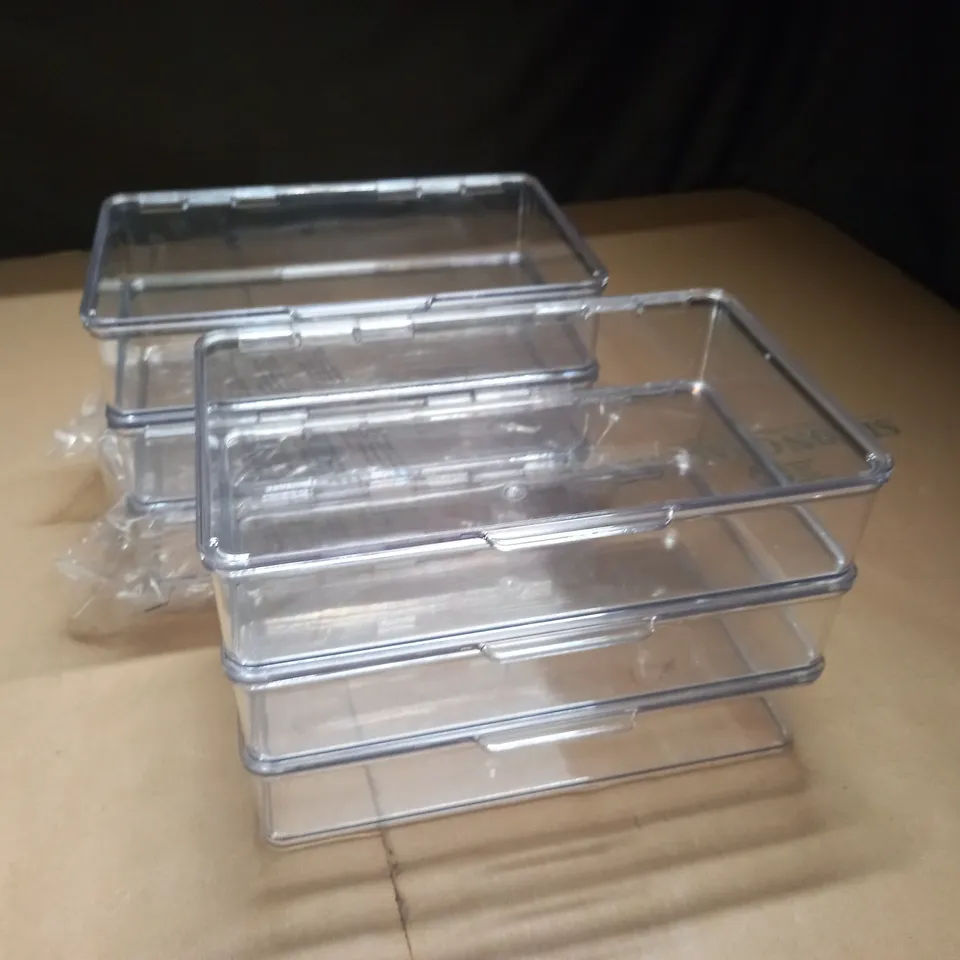 LOT OF 6 CLEAR PLASTIC STACKABLE BOXES - 7.1X10.7X2.3"