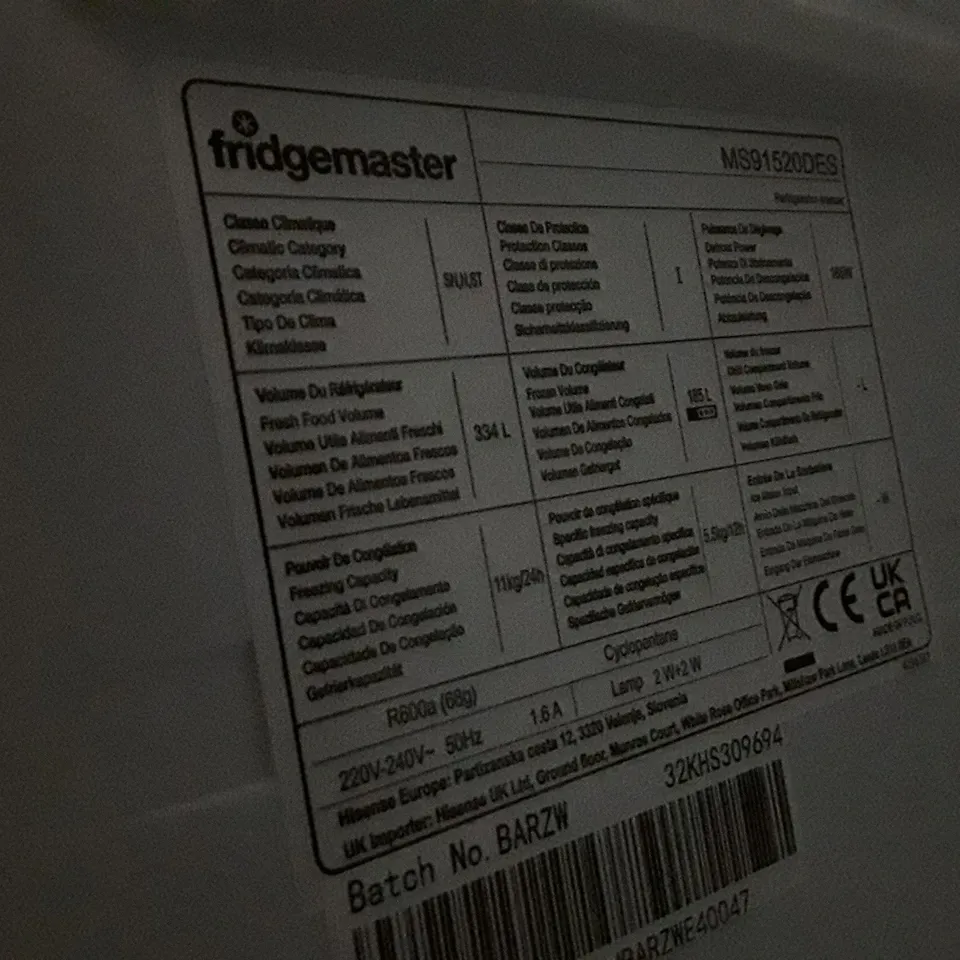 FRIDGEMASTER MS91520DES 90CM WIDE SIDE BY SIDE, AMERICAN STYLE FRIDGE FREEZER