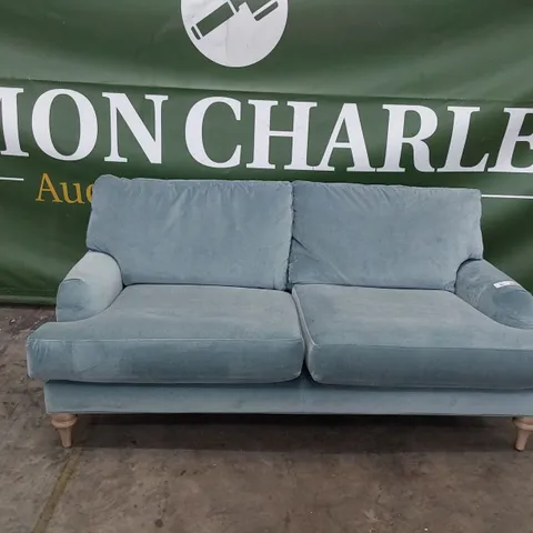 QUALITY BRITISH MADE LOUNGE Co THREE SEATER SOFA DUCK EGG BLUE PLUSH FABRIC