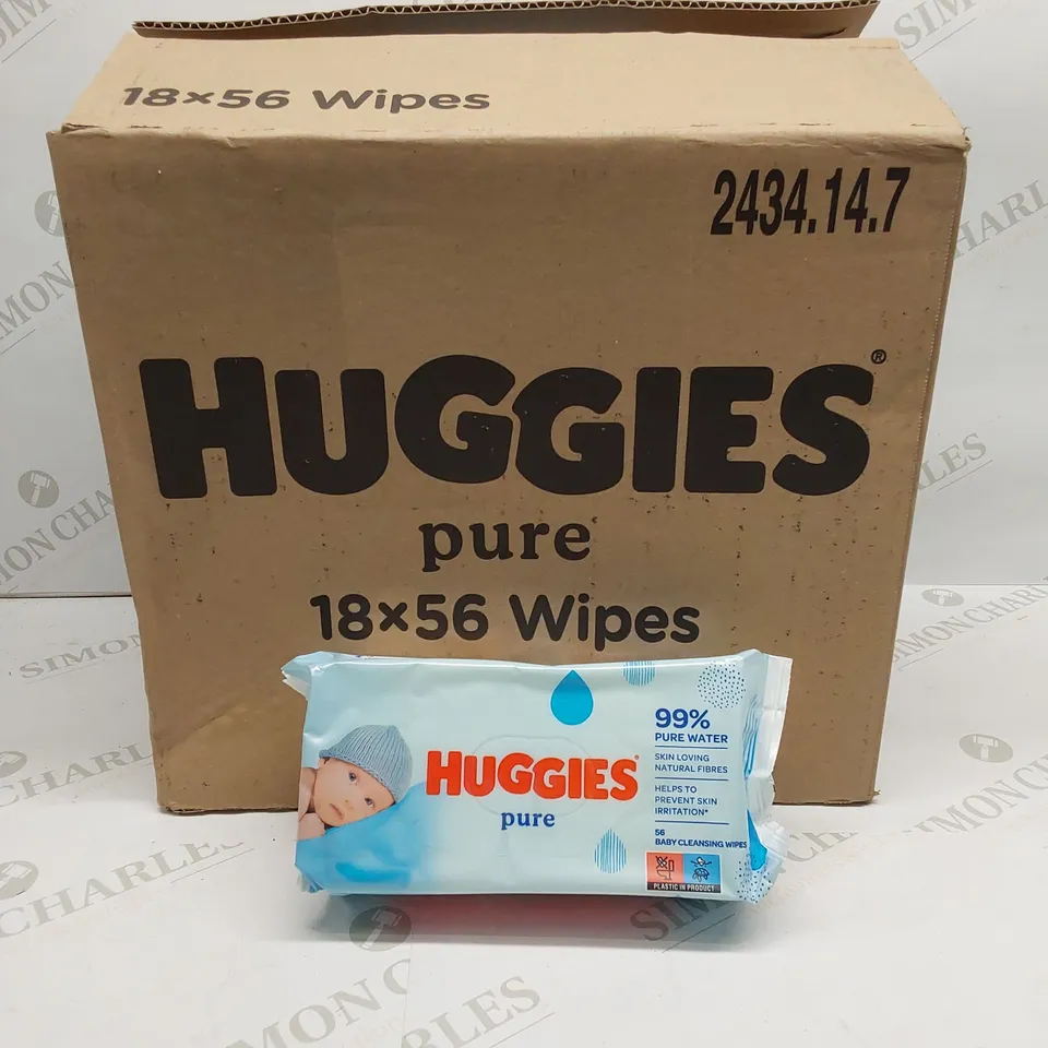 BRAND NEW BOX TO CONTAIN 18 X PACKS OF HUGGIES PURE WIPES // BEST BEFORE: 11/25