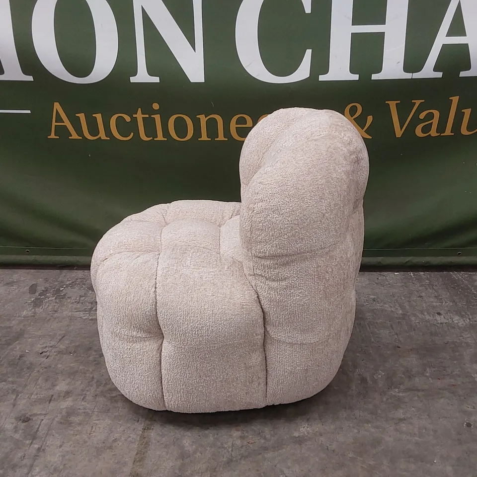 QUALITY DESIGNER BUMPER CIRCA GLAM FABRIC DINING CHAIR ON WHEELS - SAND