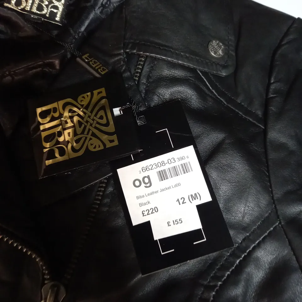 BIBA LEATHER BIKER JACKET IN BLACK - SIZE 12