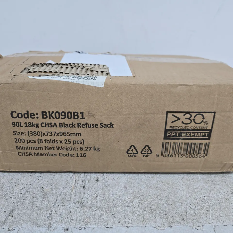 APPROX 200 90L BLACK REFUSE SACKS 