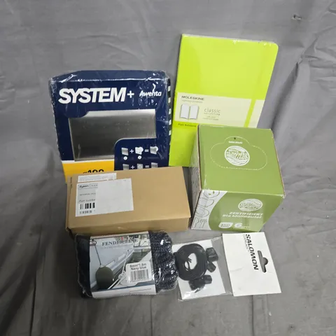 APPROXIMATELY 12 ASSORTED HOUSEHOLD ITEMS TO INCLUDE RAYTID COMPOST BAGS, SOFT COVER NOTEBOOK, DOUBLE BRAIDED POLYESTER FENDER LINE, ETC