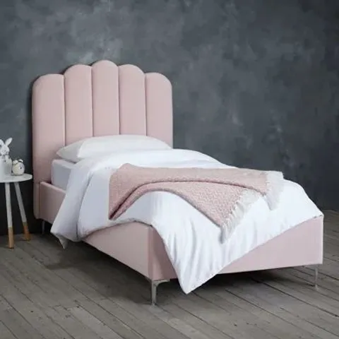 BOXED KROLL UPHOLSTERED BED FRAME - SINGLE, PINK (2 BOXES)