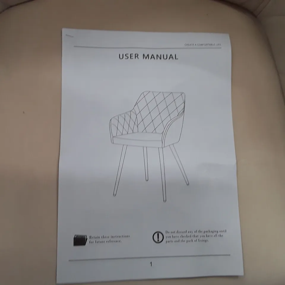BOXED UPHOLSTERED FABRIC DINING CHAIRS - CREAM 