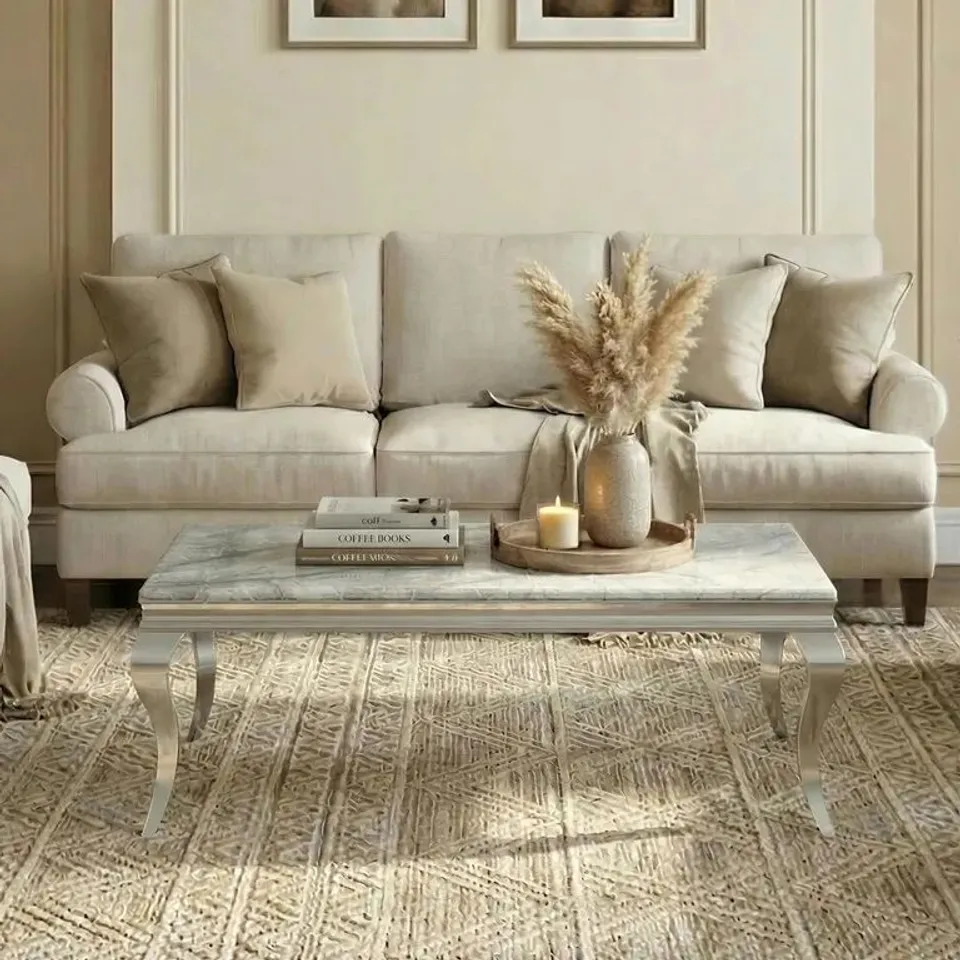 BOXED LOUIS COFFEE TABLE - GREY FAUX MARBLE & CHROME (3 BOXES)