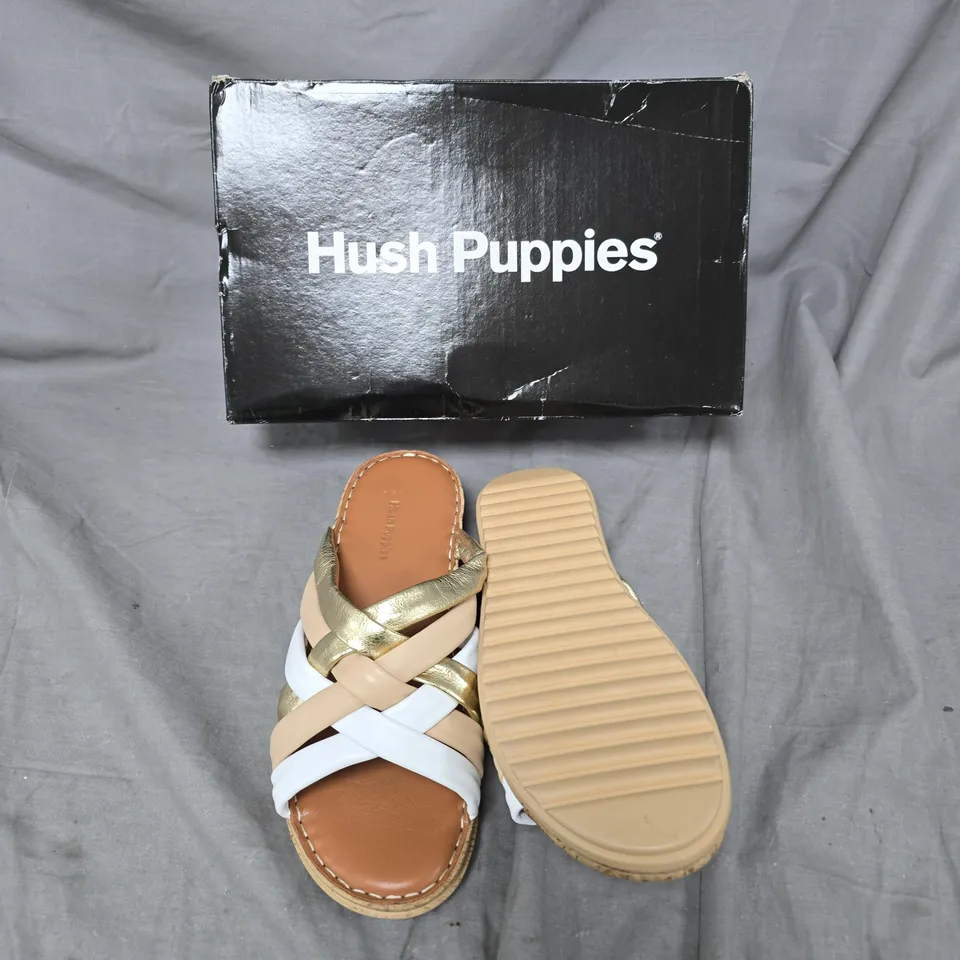 HUSH PUPPIES WOMEN'S STRAPPY SANDALS – WHITE & METALLIC GOLD - BOXED -  SIZE EUR 40 