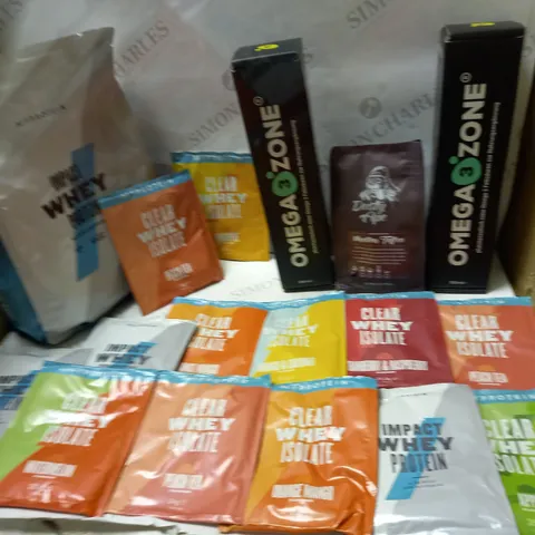 BOX OF ASSORTED COFFEE, PROTEINS AND OILS