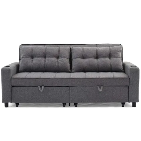 BOXED HUDSON 3 SEATER LINEN SOFA BED - GREY (1 BOX)