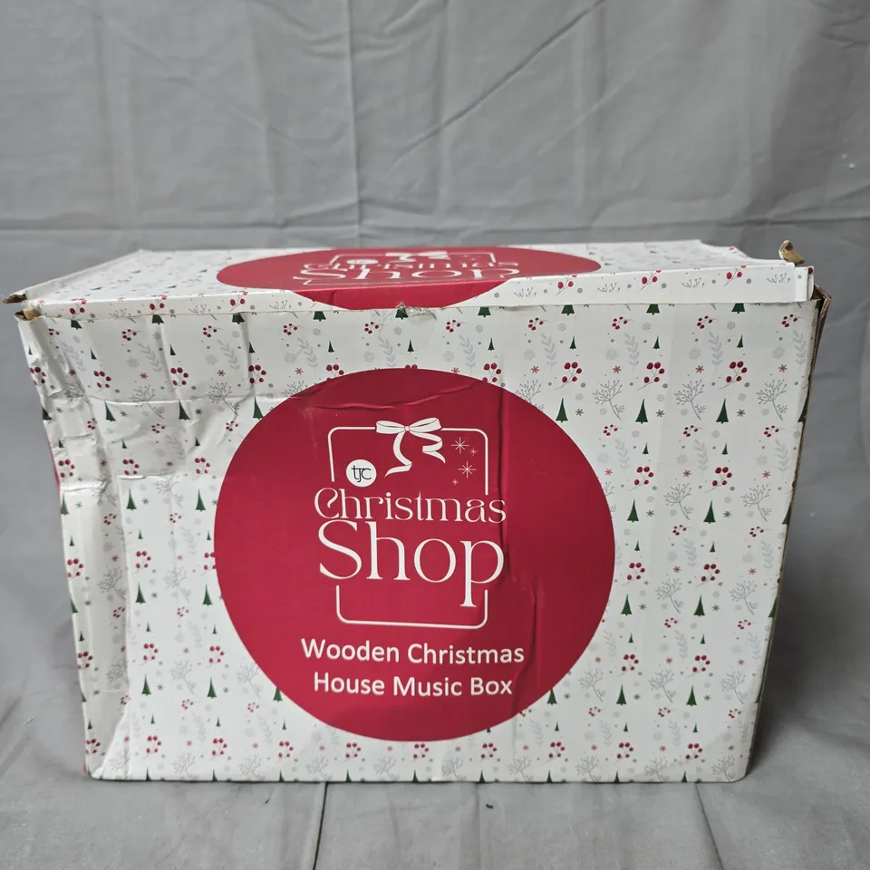 WOODEN CHRISTMAS HOUSE MUSIC BOX – DECORATIVE HOLIDAY VILLAGE (CHRISTMAS SHOP)